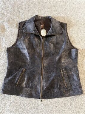Multiples Metallic Charcoal Zip-Front Vest Size Xl
